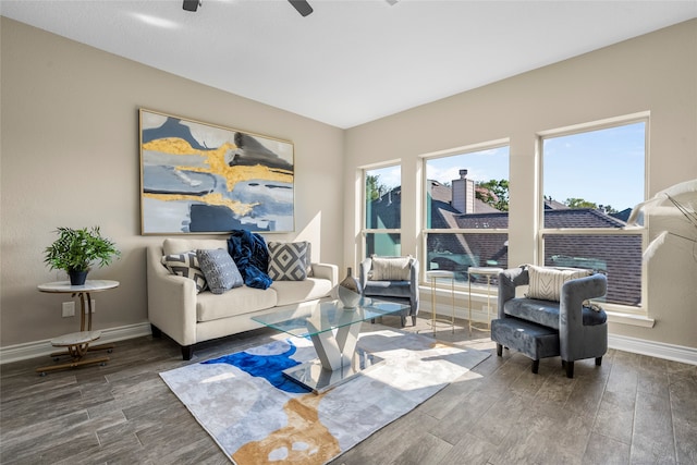 living room with ceiling fan