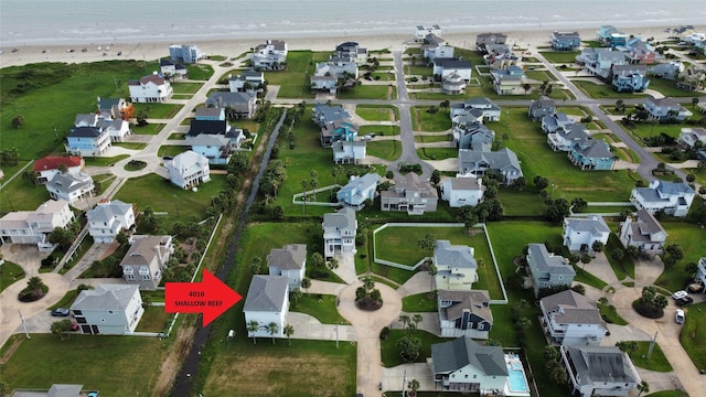4010 Shallow Reef, Galveston, TX 77554 - aerial overview of property's location with expansive beach and nearby suburban area