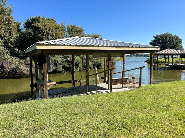 1569 Lcr 822, Groesbeck, TX 76642 - dock area with a gazebo, a water view, and a lawn