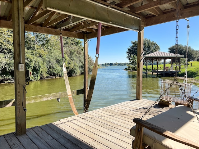 view of dock with a water view