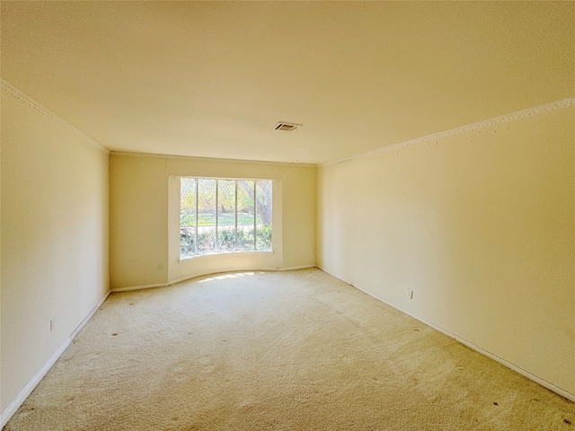 spare room featuring crown molding and carpet