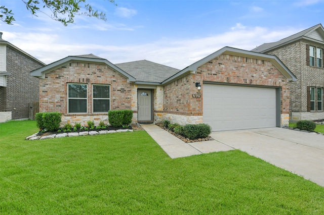 view of front facade with a front lawn and a garage