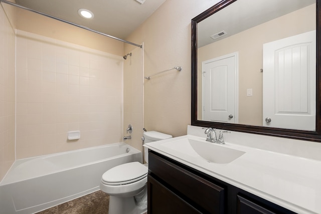 full bathroom with vanity, toilet, and bathtub / shower combination