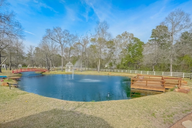 exterior space with a water view