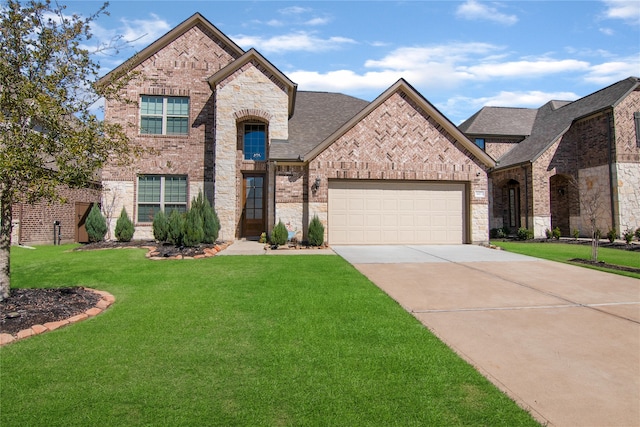 view of front facade featuring a garage and a front lawn