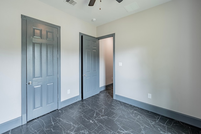 unfurnished bedroom with ceiling fan