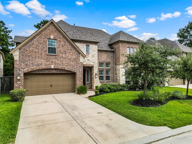 view of front of home featuring a garage and a front lawn