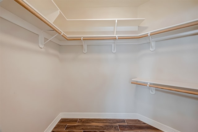 spacious closet with dark hardwood / wood-style floors