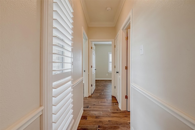 8705 Rowen Ct, Needville, TX 77461 - corridor with wood finished floors and ornamental molding