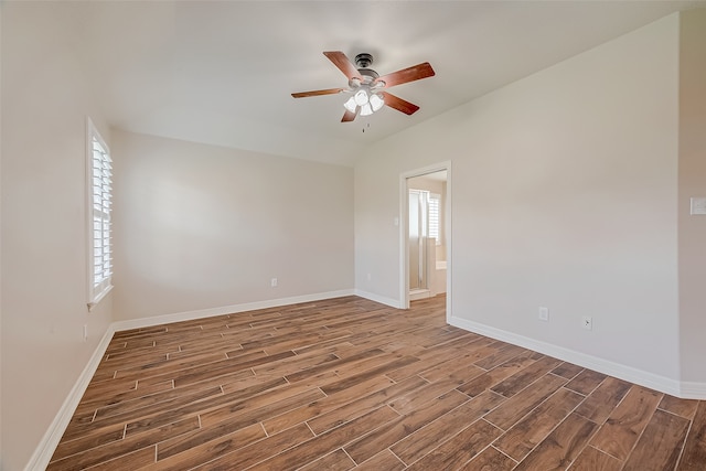 unfurnished room featuring hardwood / wood-style floors, ceiling fan, and plenty of natural light