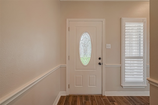 foyer entrance with dark hardwood / wood-style flooring