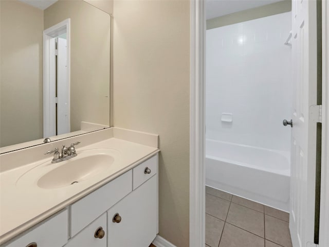 bathroom featuring tile patterned flooring, vanity, and shower / bathtub combination