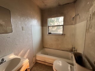 full bathroom with vanity, toilet, and tub / shower combination