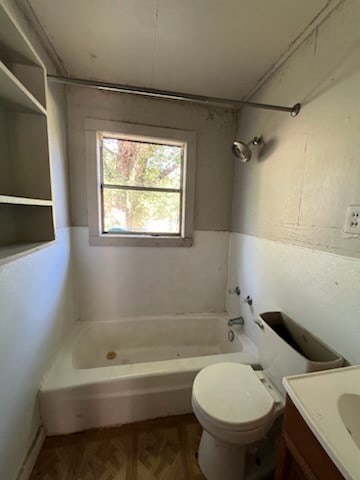 full bathroom with vanity, toilet, and bathing tub / shower combination