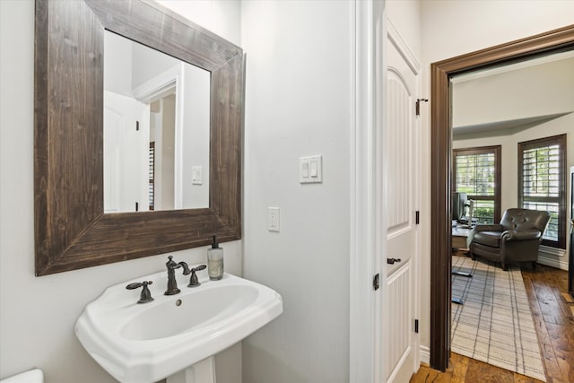 bathroom featuring wood-type flooring and sink