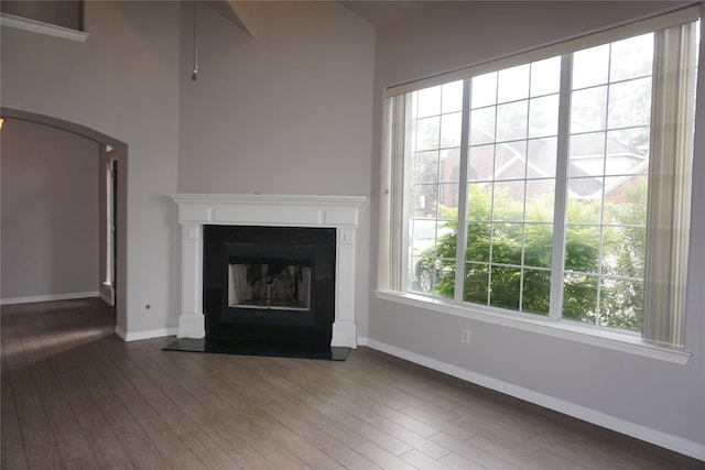 unfurnished living room featuring dark hardwood / wood-style flooring