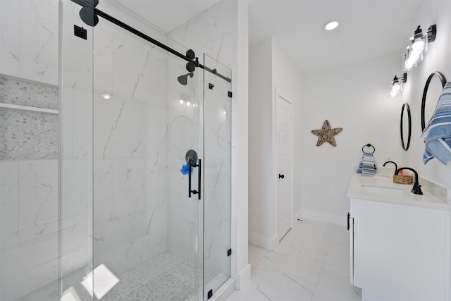 bathroom with vanity and walk in shower