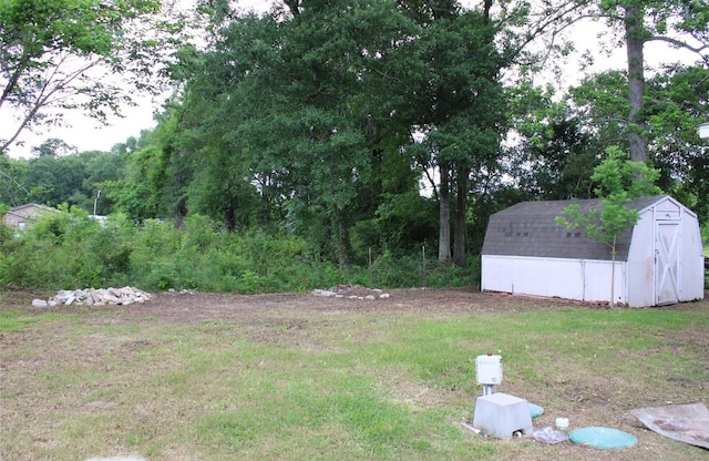 view of yard featuring a storage unit