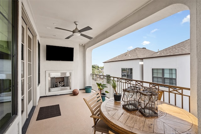 balcony with ceiling fan