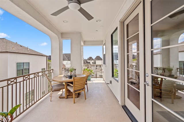 balcony with ceiling fan