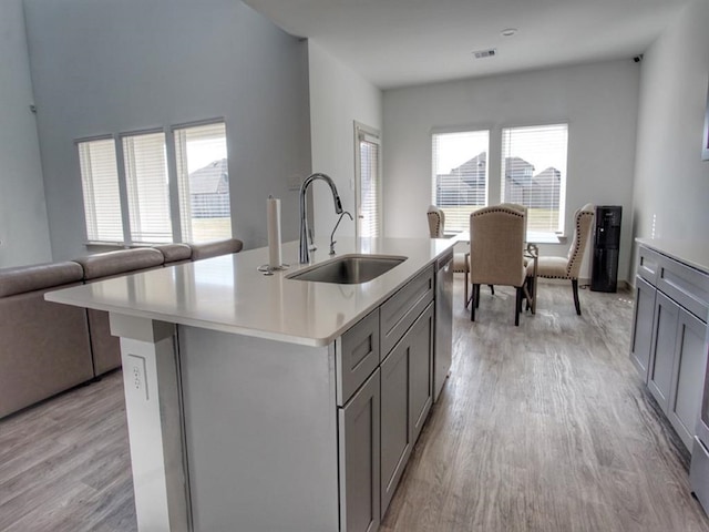 kitchen featuring a center island with sink, a healthy amount of sunlight, and sink