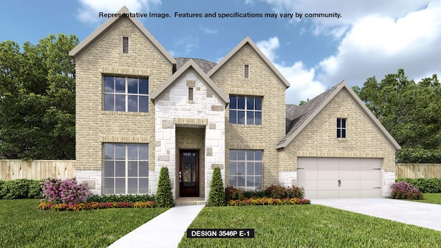 view of front of home featuring a garage and a front yard