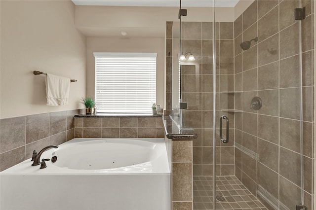 bathroom with plus walk in shower