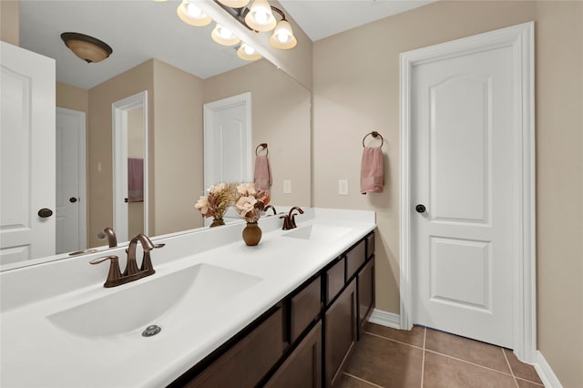 bathroom with tile patterned flooring and vanity