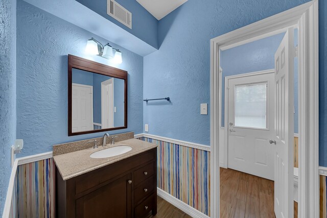 bathroom featuring wood-type flooring and vanity