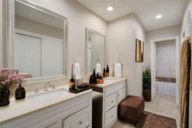 bathroom with vanity and tile patterned floors