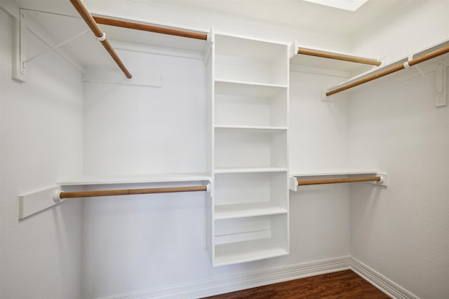 spacious closet with dark wood-type flooring