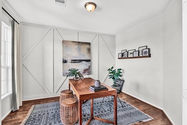 office space featuring dark hardwood / wood-style floors