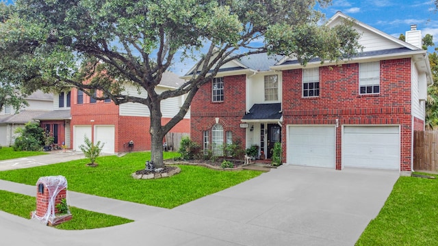 view of front of home featuring a garage and a front yard