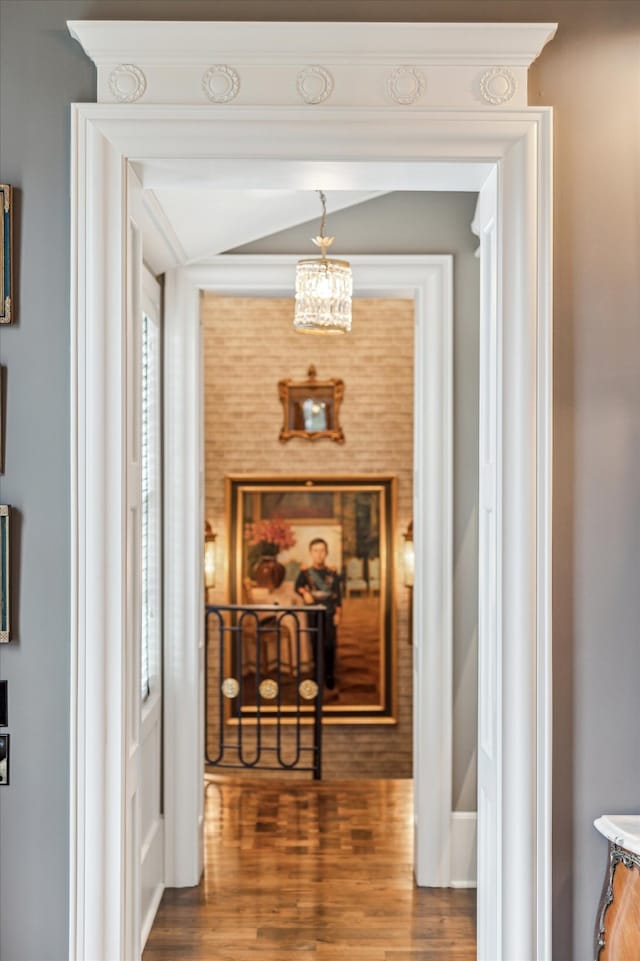 hallway with dark hardwood / wood-style floors