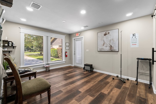 living area with dark wood-type flooring