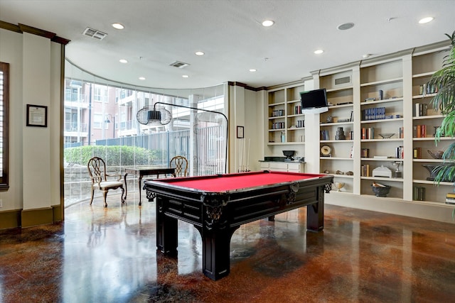 rec room featuring pool table and a wall of windows