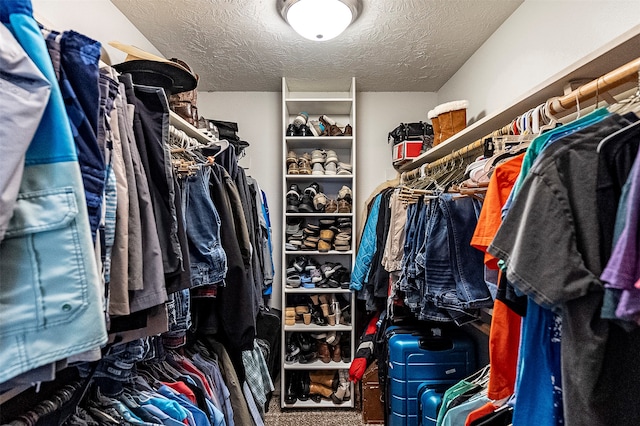 walk in closet with carpet