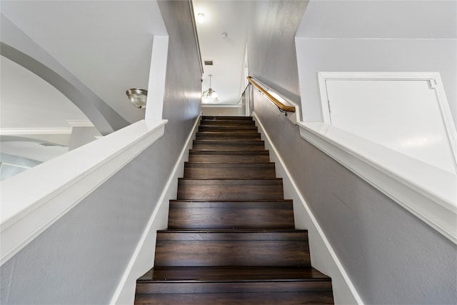 stairs with hardwood / wood-style flooring