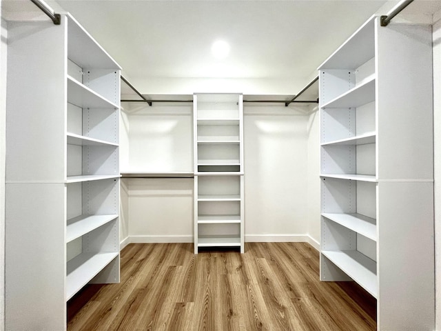 walk in closet with wood finished floors