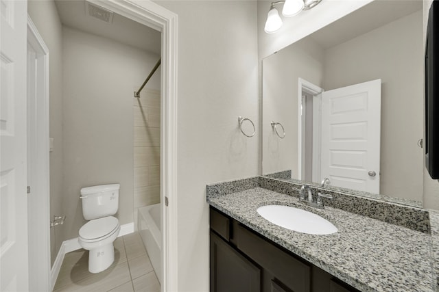 full bathroom with vanity, toilet, tile patterned floors, and tub / shower combination