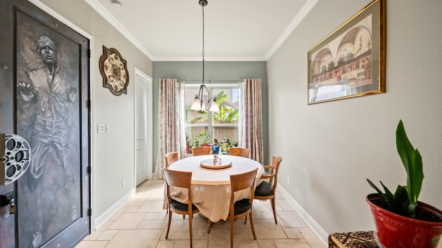 dining space with crown molding