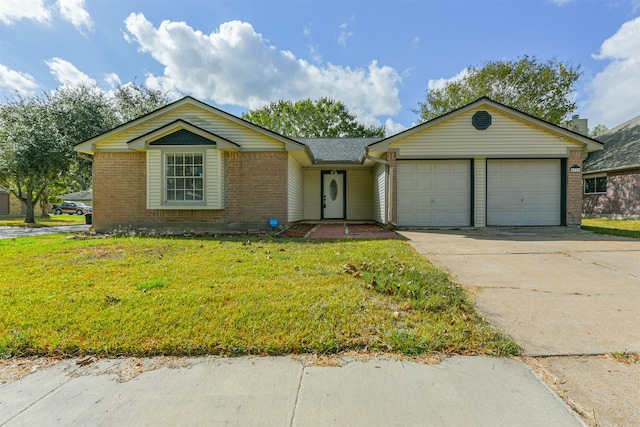 ranch-style house with a front yard and a garage