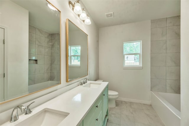 448 Brahman, Onalaska, TX 77360 - bathroom with double vanity, marble finish floors, and shower / washtub combination