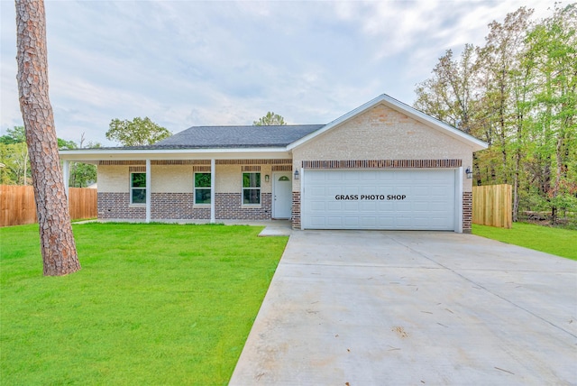 448 Brahman, Onalaska, TX 77360 - single story home with a garage, driveway, brick siding, and a porch