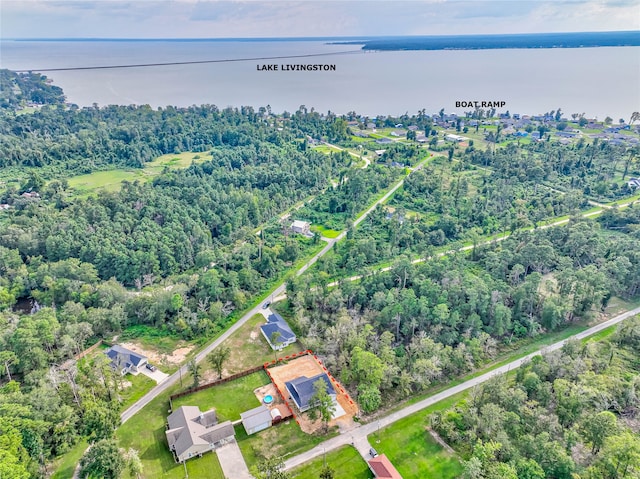 bird's eye view featuring a water view