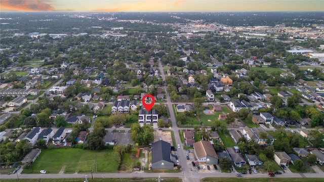 view of aerial view at dusk