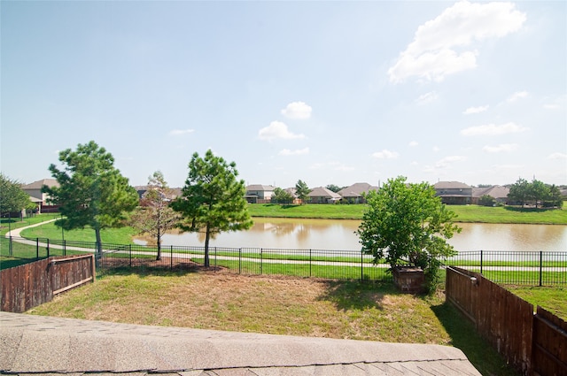 exterior space with a water view