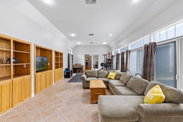 living room with light tile patterned floors