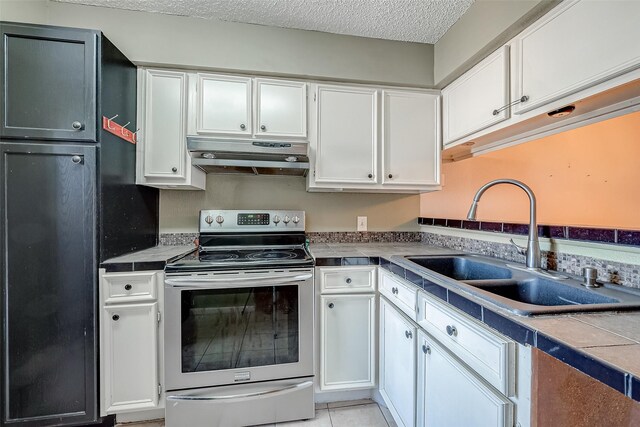 1505 Ward Rd Unit 214, Baytown, TX 77520 - kitchen featuring under cabinet range hood, white cabinetry, a sink, and stainless steel range with electric cooktop
