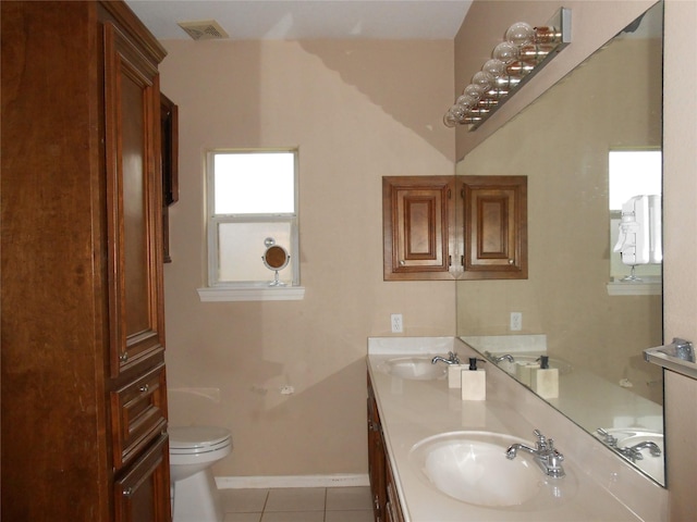 bathroom featuring tile patterned flooring, vanity, and toilet